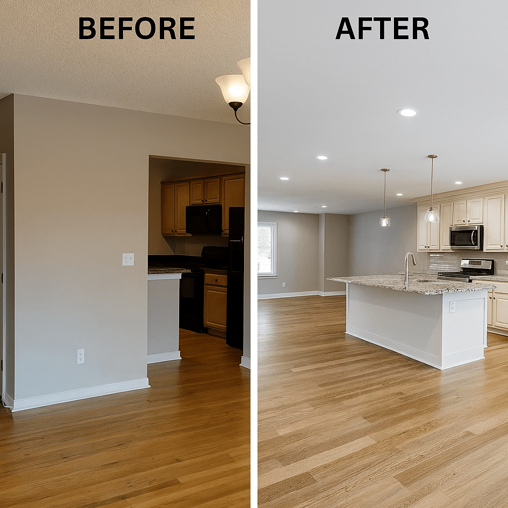 Before and after wall removal
