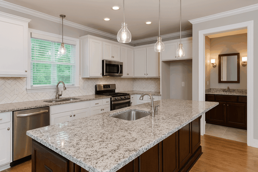 Kitchen upgrade with new granite and cabinets in Southport N.C.