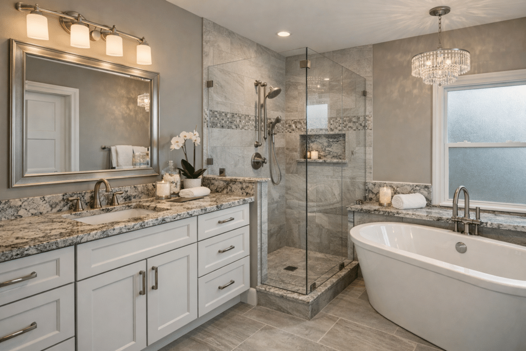 Luxuary Bathroom Remodel in Hope Mills NC by creative stone of fayetteville
