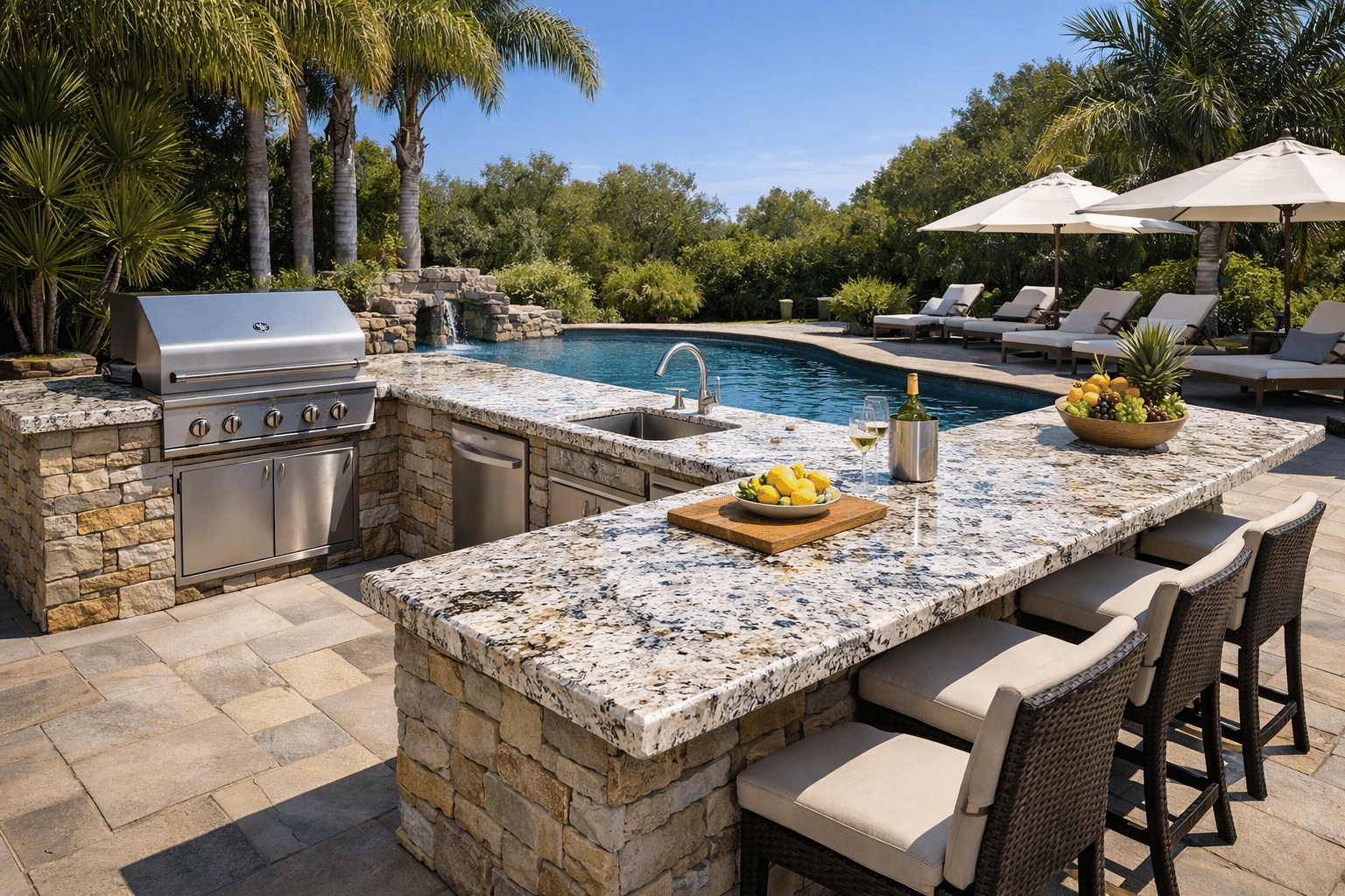 Southport Outdoor kitchen with granite by creative stone.